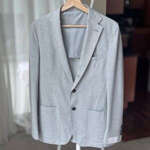 Eleventy Stretch Seersucker Blazer in Light Grey